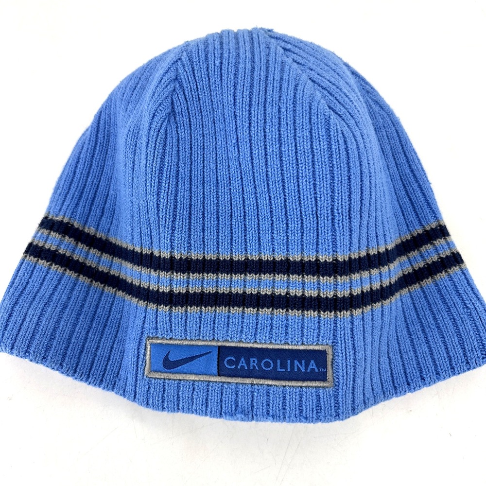 Vintage Nike North Carolina Tar Heels UNC Ribbed Beanie Hat Fleece‎ Lined Y2K